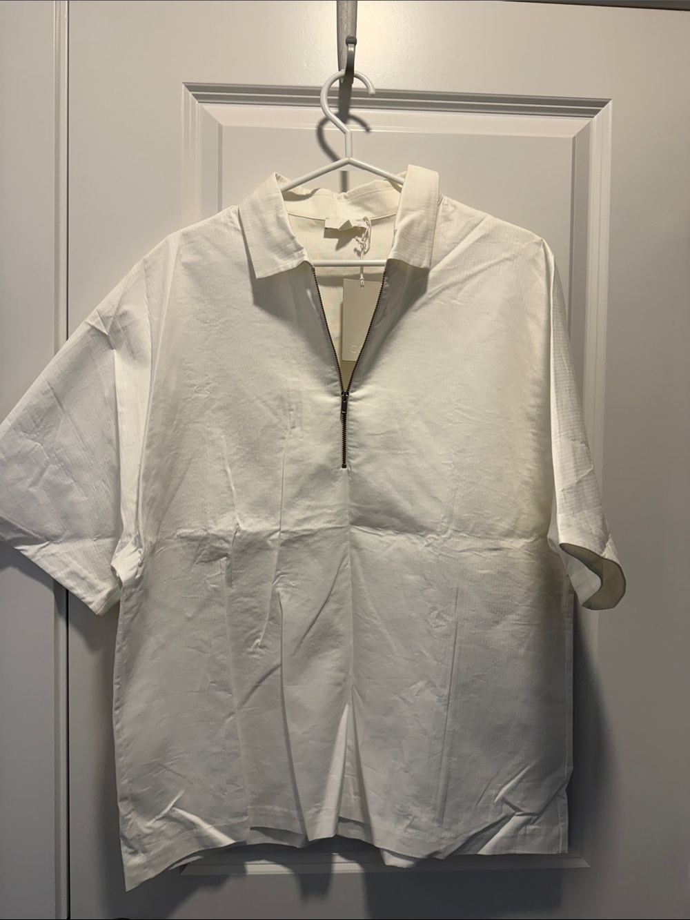COS Cream Short-Sleeve Zip Polo Top